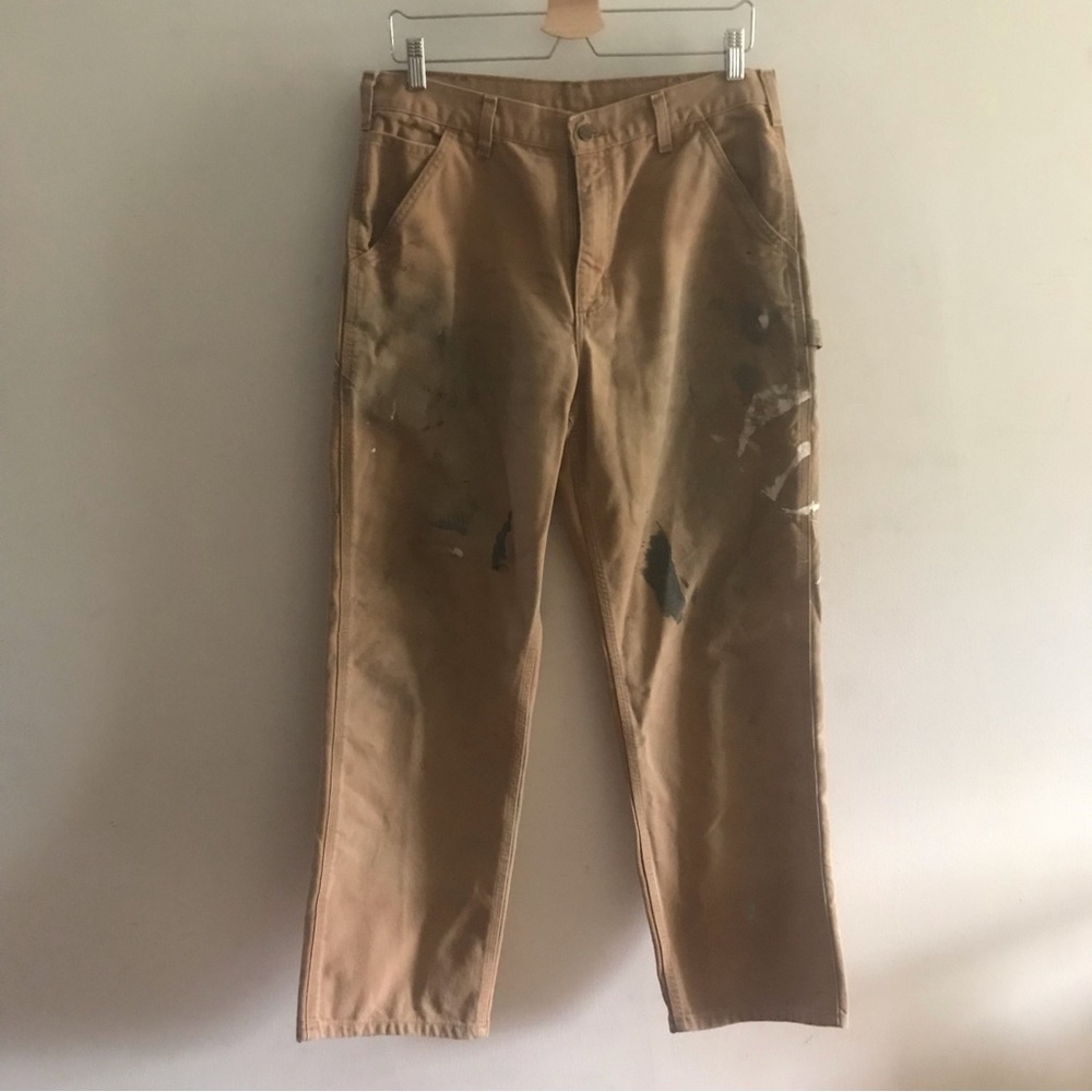 Carhartt Original Dungarees Tan Utility Workwear Distressed Pant 33 x 32 RN14806